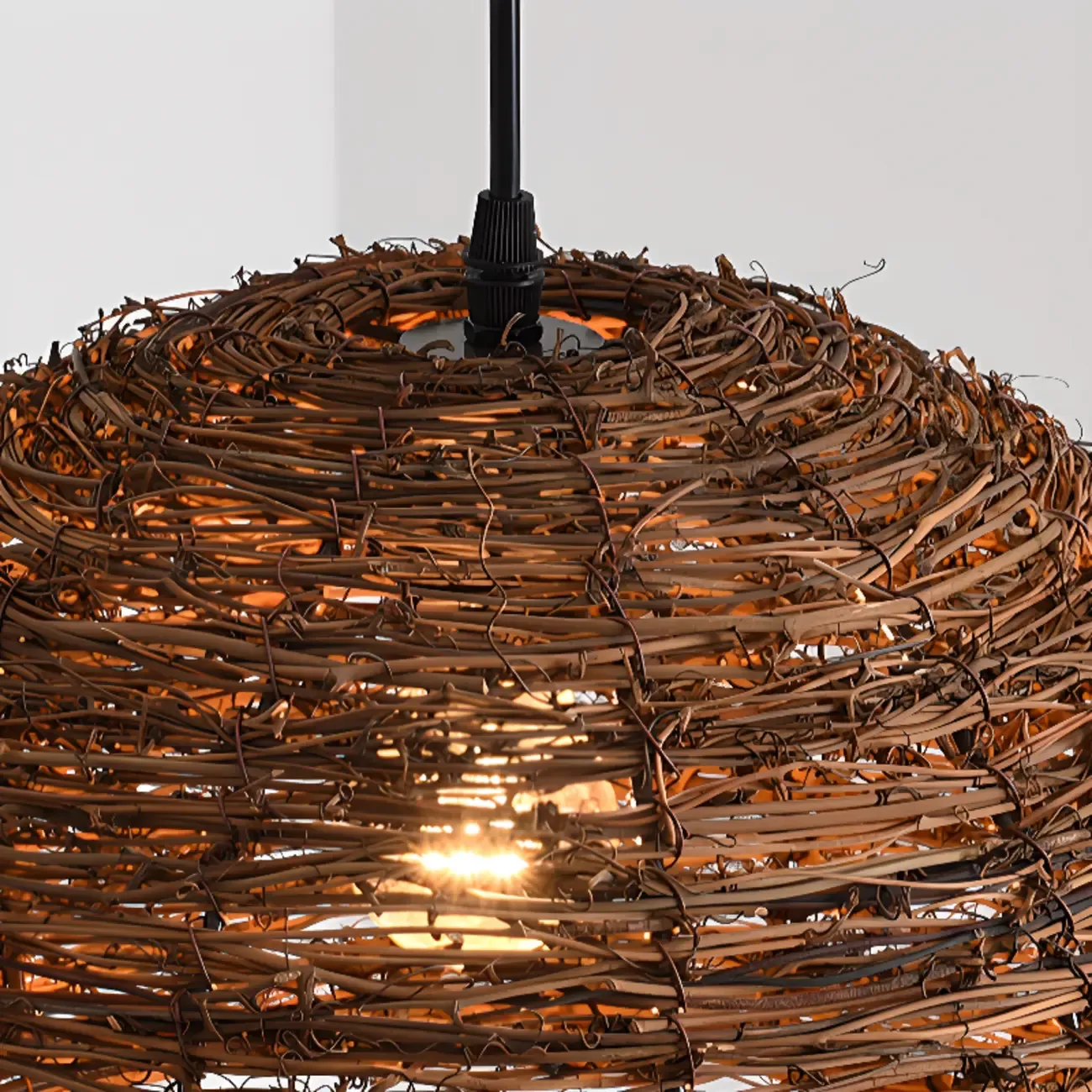 Natural Wood Woven Bowl Pendant Lamp for Indoor Spaces Image - 18
