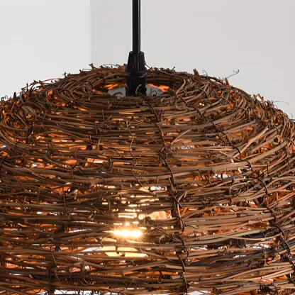 Natural Wood Woven Bowl Pendant Lamp for Indoor Spaces Image - 18