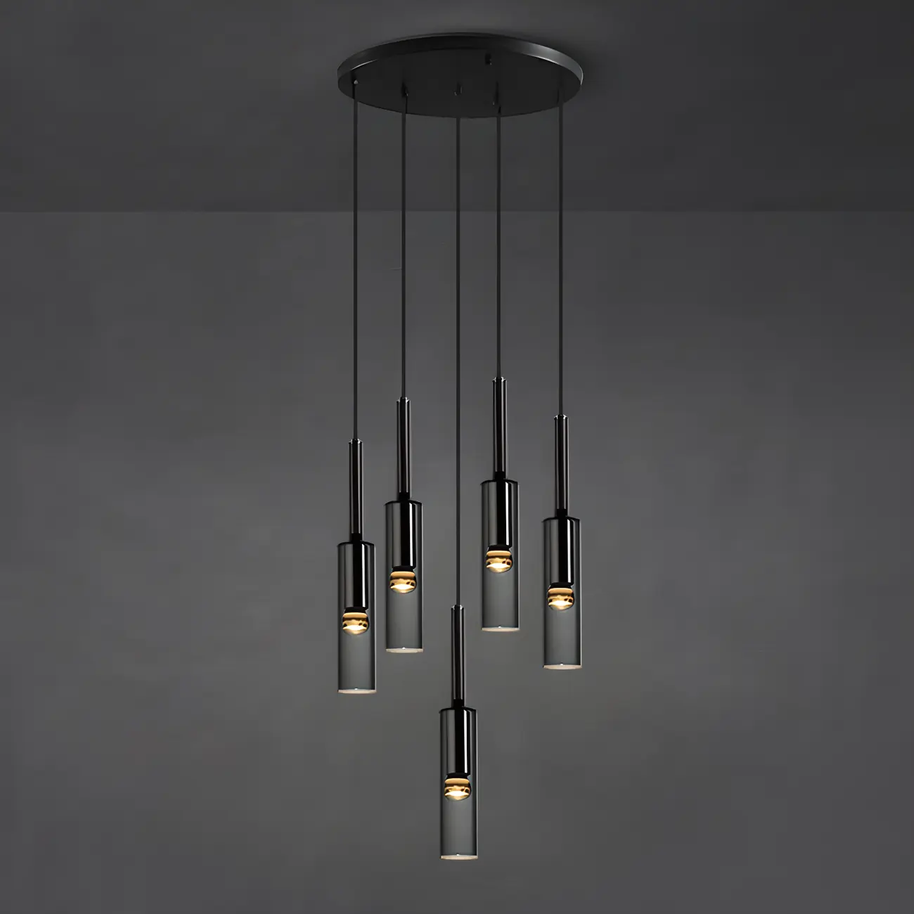 Modern Black Glass LED Cylinder Pendant Light for Dining Room Image - 13 | homeyfad