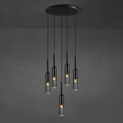 Modern Black Glass LED Cylinder Pendant Light for Dining Room Image - 13
