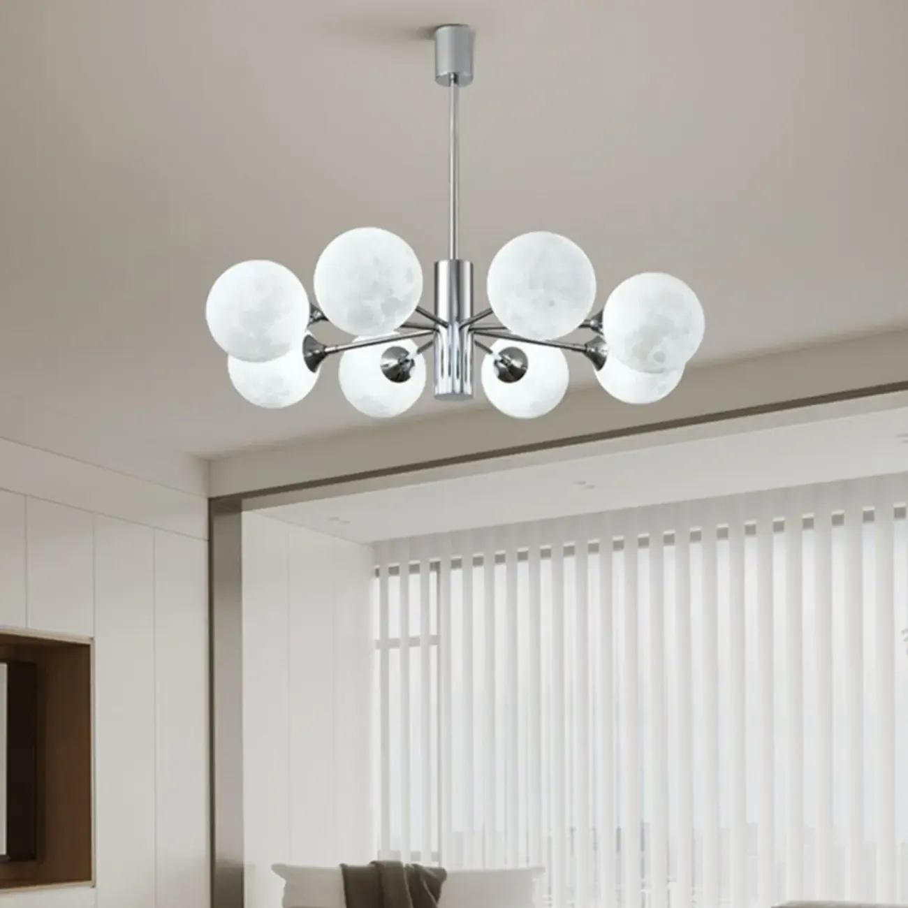 Modern Chrome Sputnik Chandelier with Globe Lampshade Image - 4