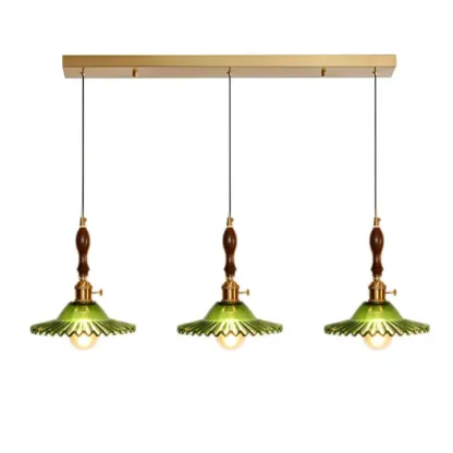 vintage green glass pleated led pendant light for bedroom Image - 5
