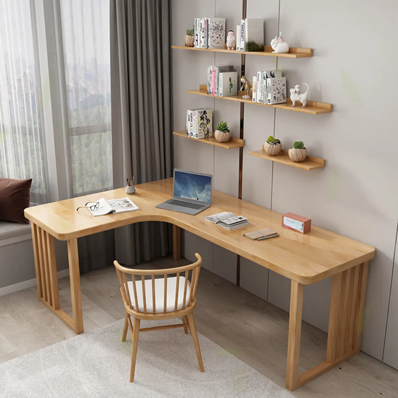71" Modern L-Shape Wooden Writing Desk  Image - 2 | homeyfad