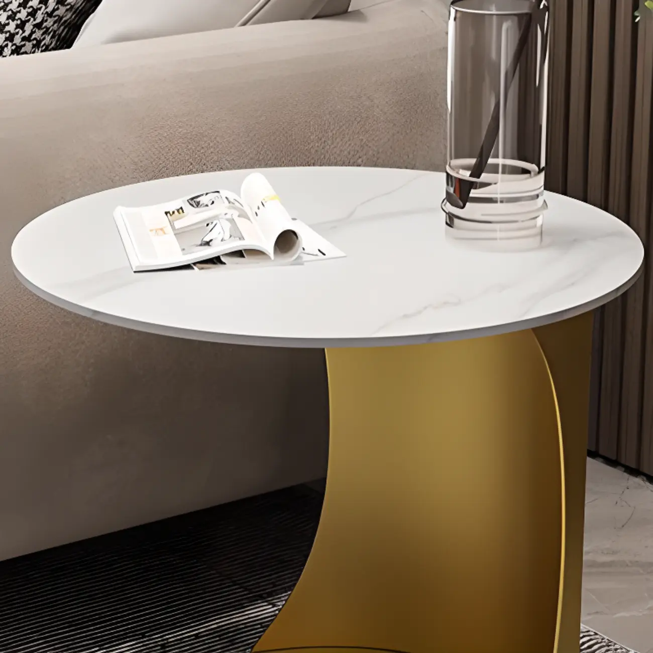C Shaped Side Table Gold Round Table Image - 7 | homeyfad