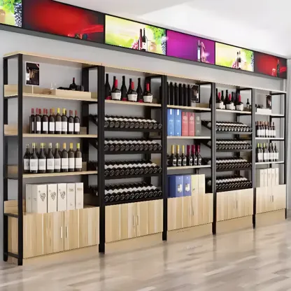 Wood Freestanding Wine Rack with Shelf and Drawer Image - 1