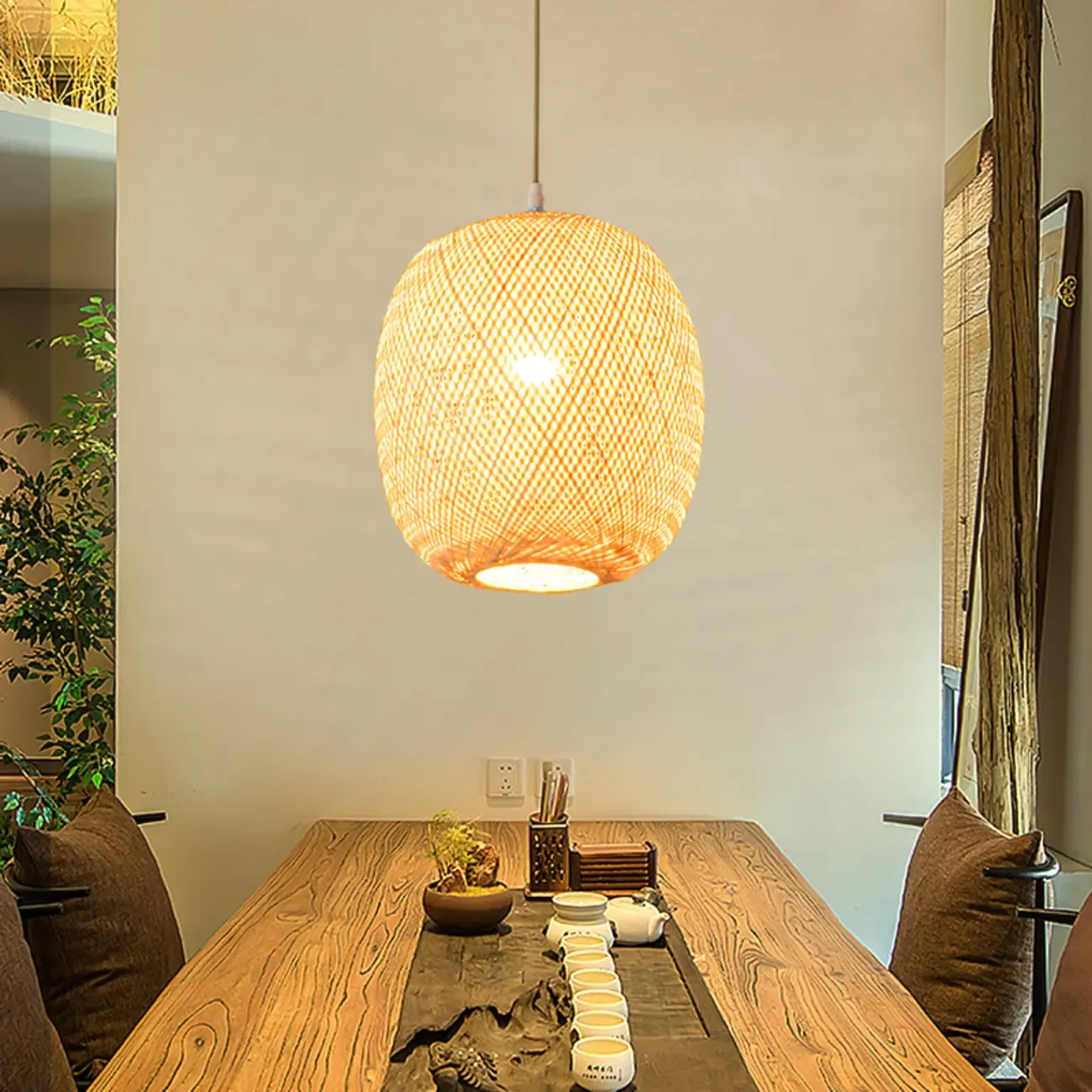 Japan Style Bamboo Lantern Pendant Lamp for Living Room Image - 3