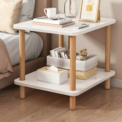 Contemporary Wood Small Round Bedside Table with Shelf Image - 38