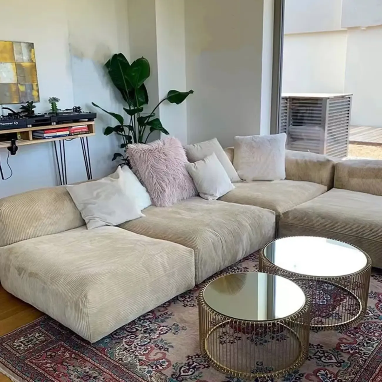Modern Minimalist Auburn Corduroy Parlor Standard Loveseat Sectional Sofa Image - 3