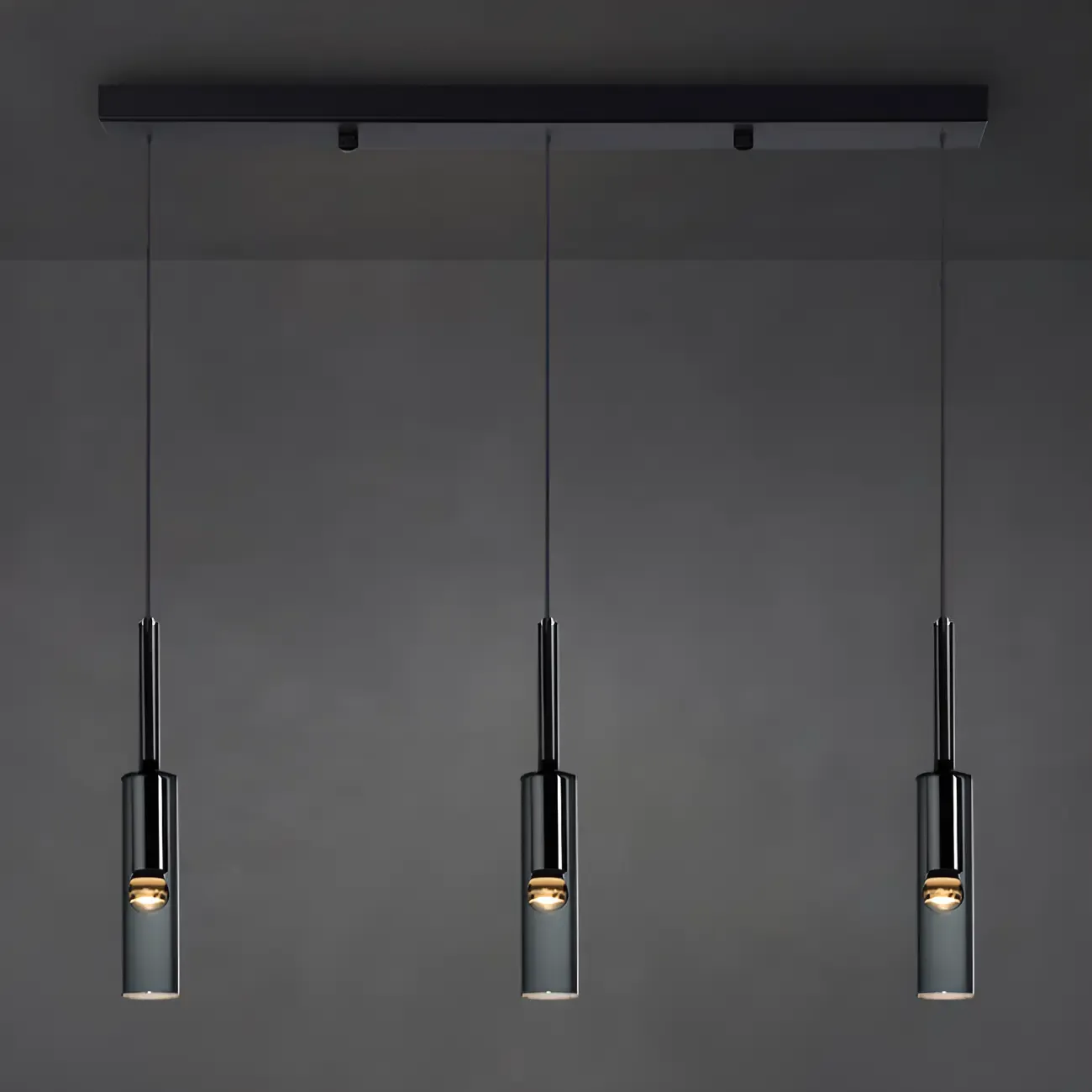 Modern Black Glass LED Cylinder Pendant Light for Dining Room Image - 14