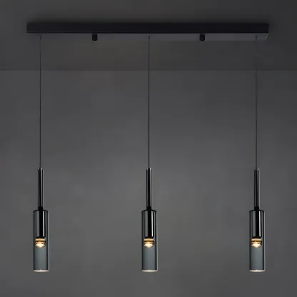 Modern Black Glass LED Cylinder Pendant Light for Dining Room Image - 14