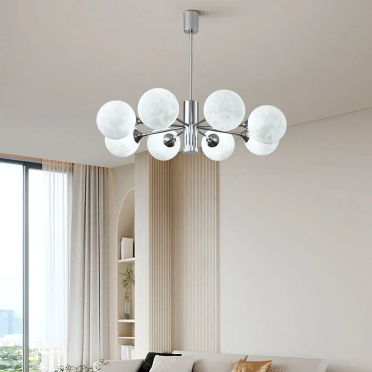 Modern Chrome Sputnik Chandelier with Globe Lampshade Image - 5 | homeyfad
