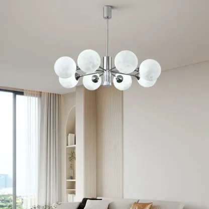Modern Chrome Sputnik Chandelier with Globe Lampshade Image - 5
