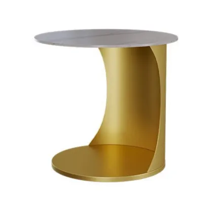 C Shaped Side Table Gold Round Table Image - 8