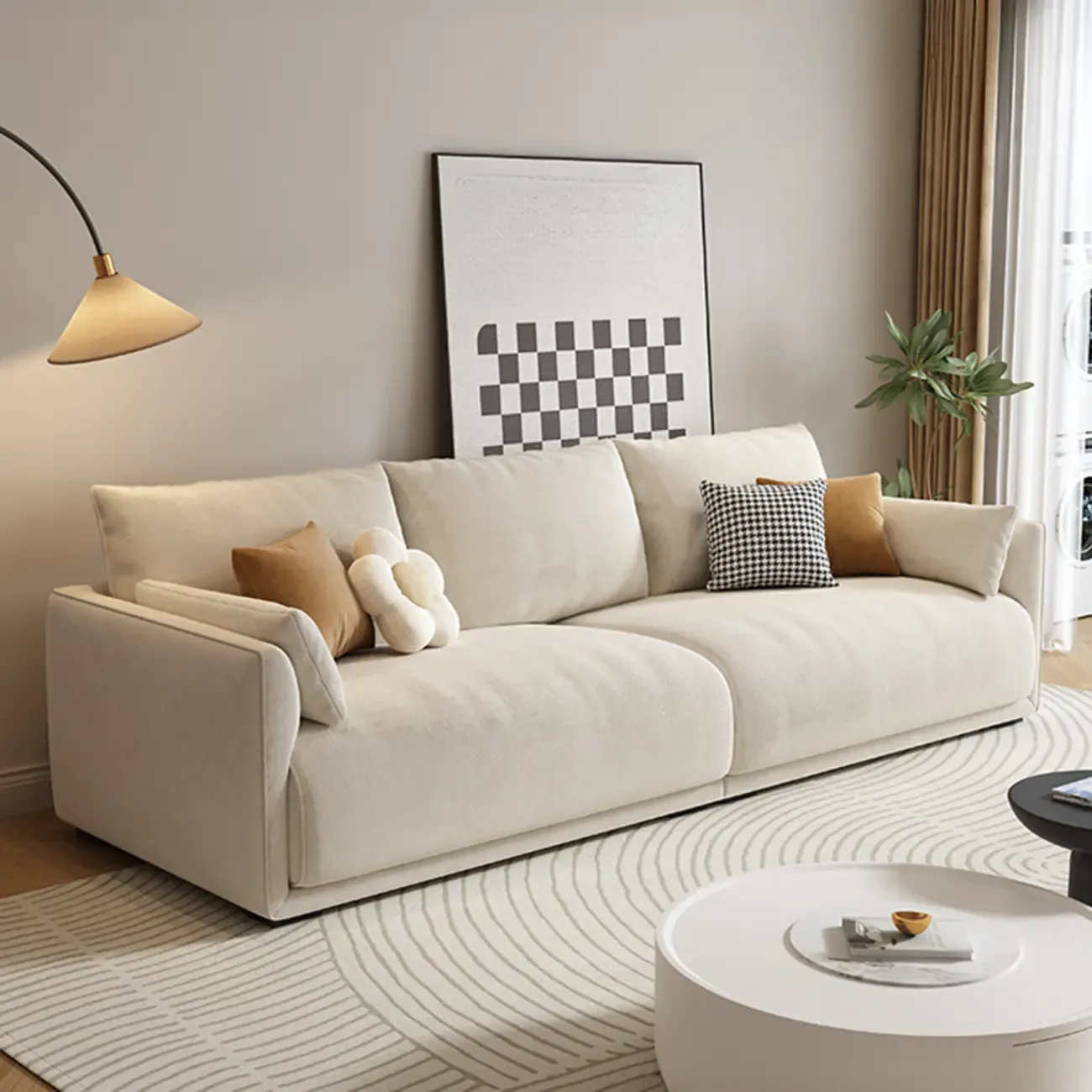 90.5"Modern Off-White Upholstered Loveseat 3 Seater Sofa for Living Room Image - 1