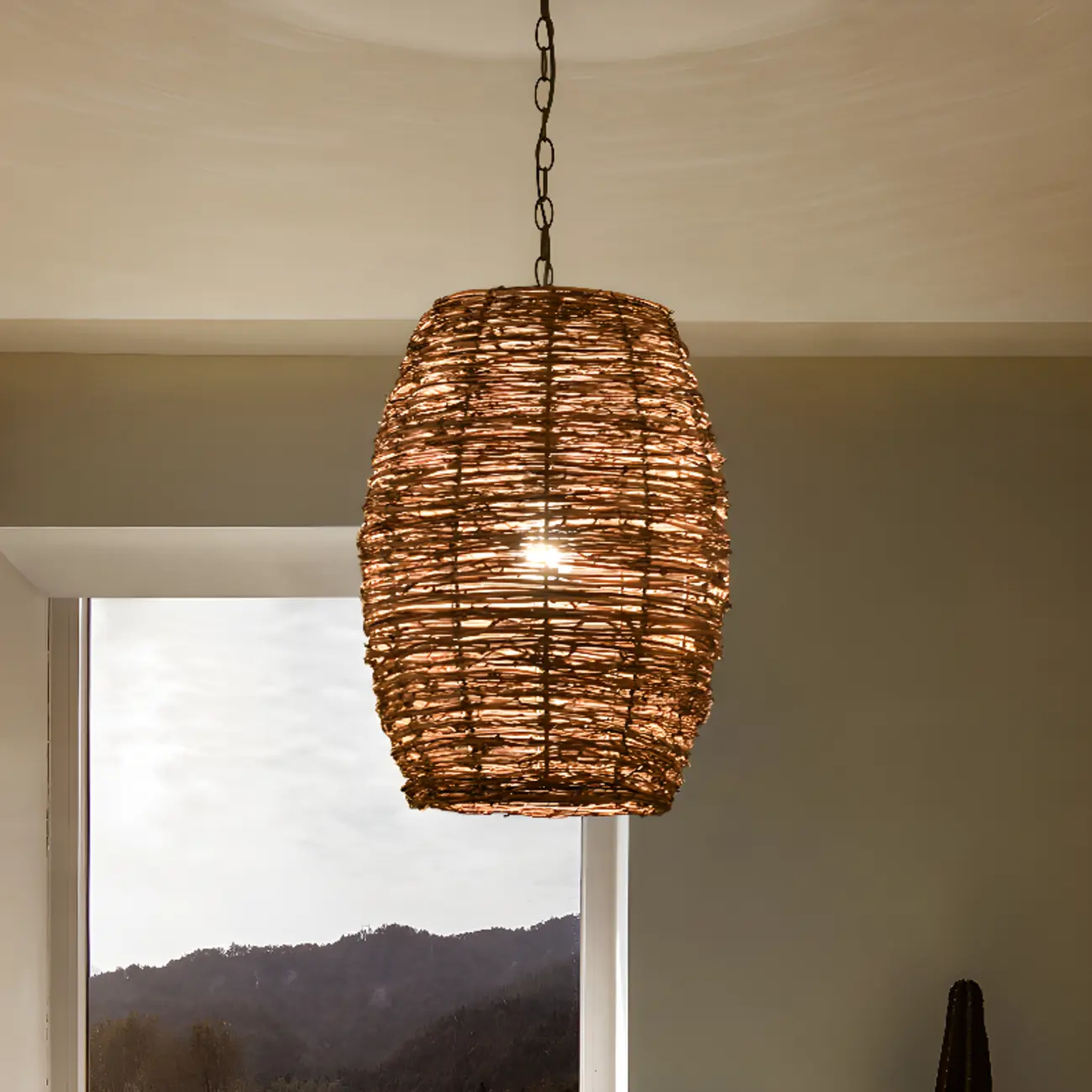 Natural Wood Woven Bowl Pendant Lamp for Indoor Spaces Image - 20 | homeyfad