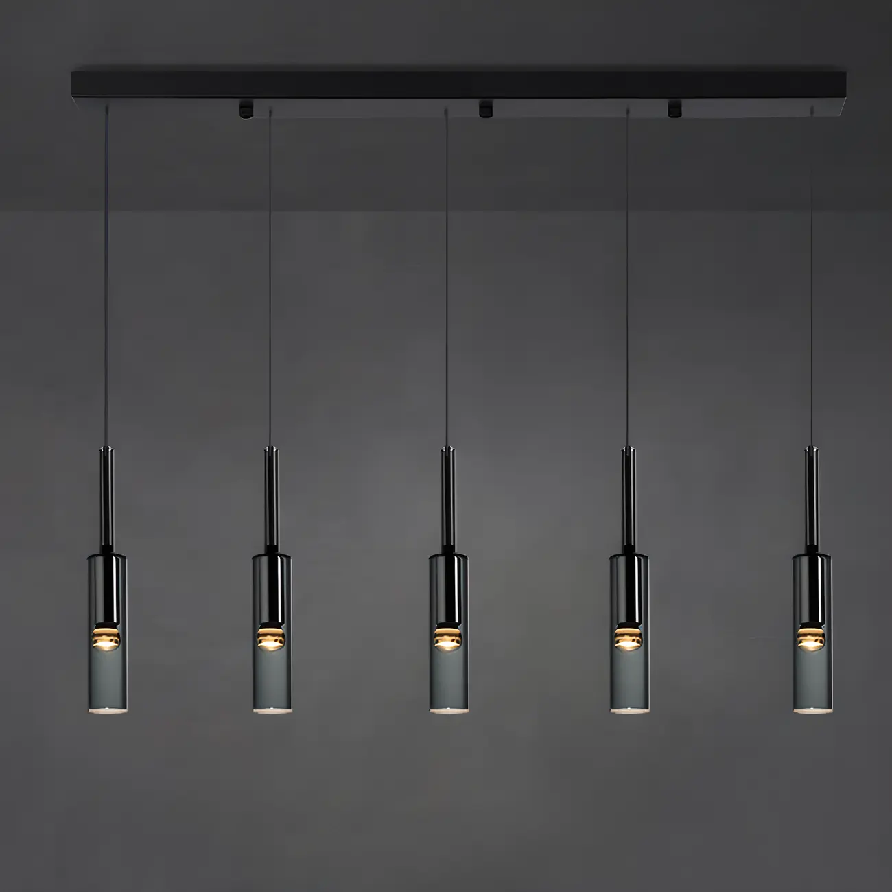 Modern Black Glass LED Cylinder Pendant Light for Dining Room Image - 15 | homeyfad
