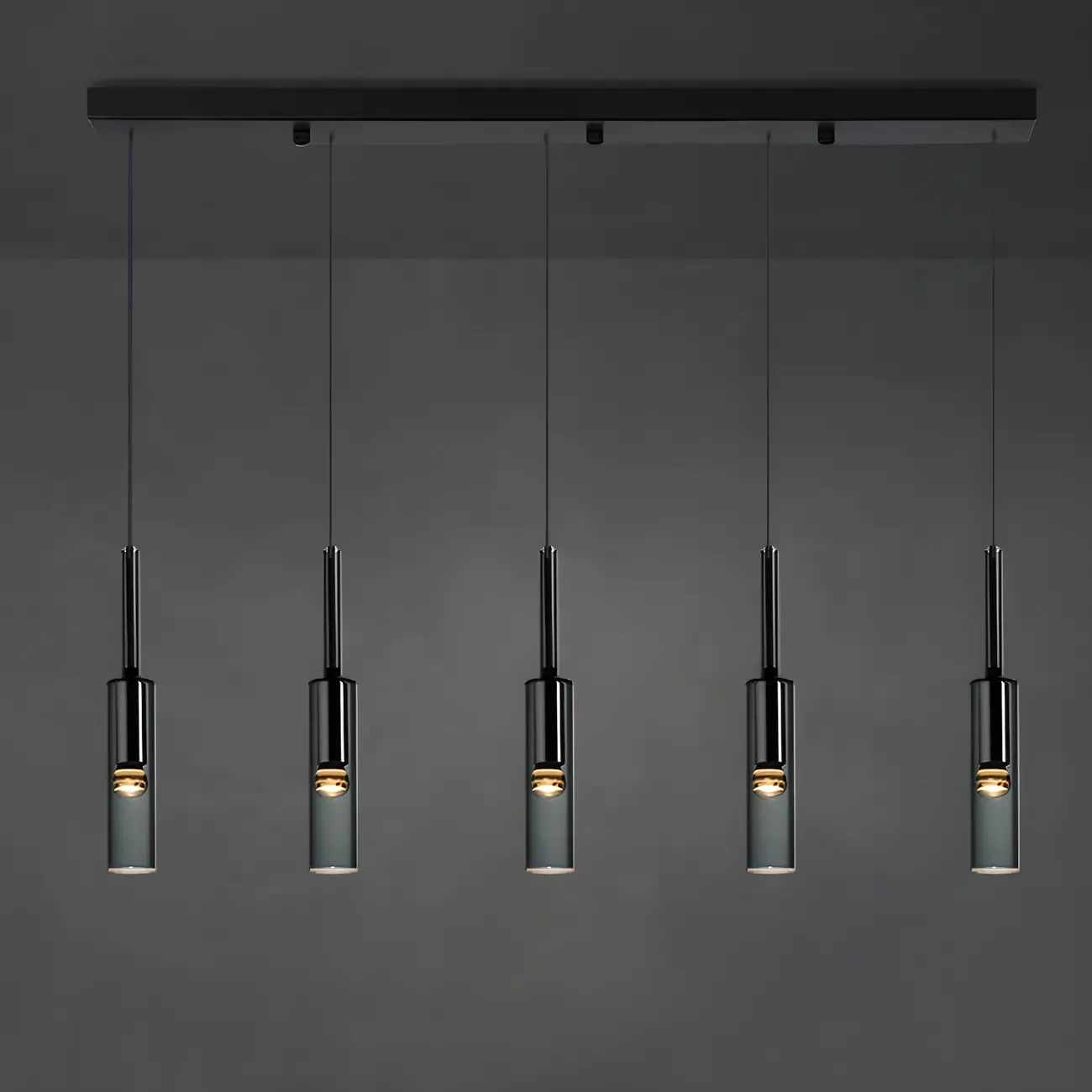 Modern Black Glass LED Cylinder Pendant Light for Dining Room Image - 15