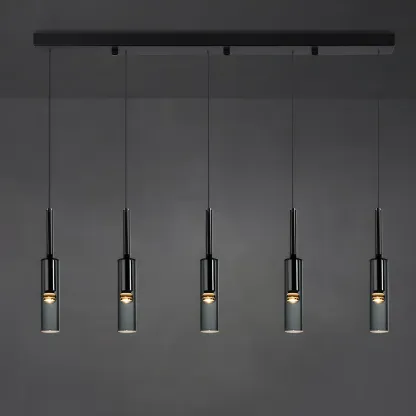 Modern Black Glass LED Cylinder Pendant Light for Dining Room Image - 15