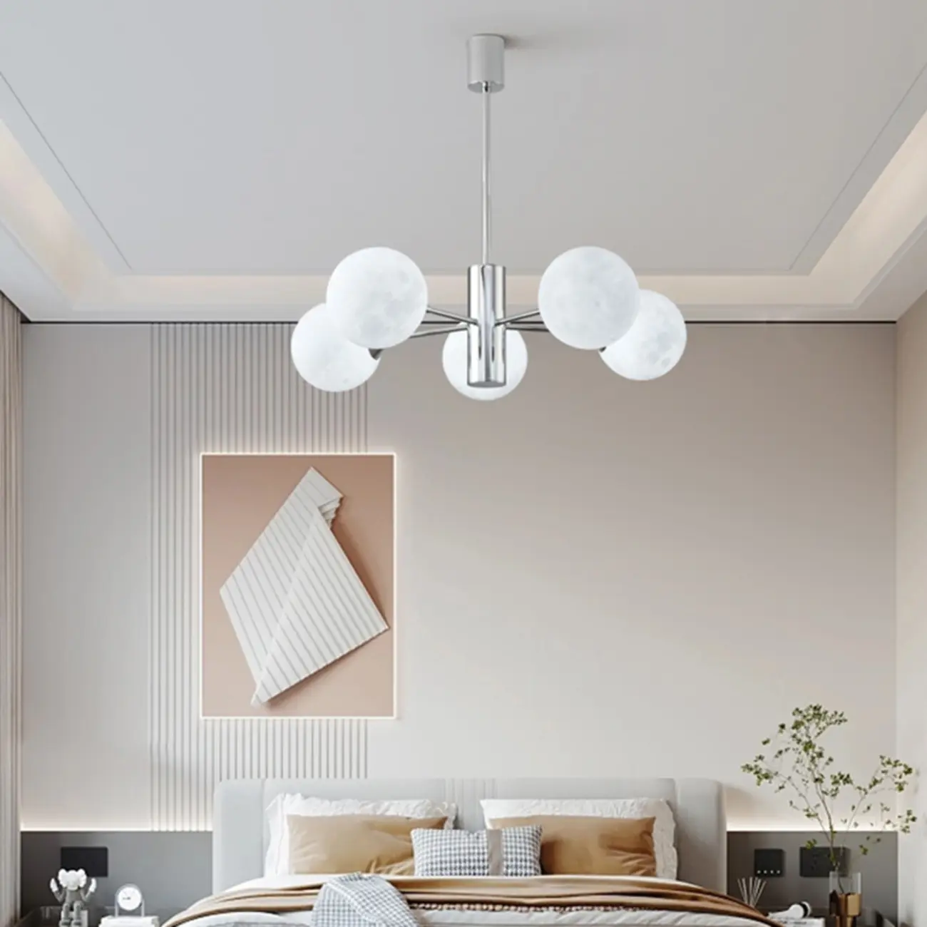 Modern Chrome Sputnik Chandelier with Globe Lampshade Image - 6 | homeyfad