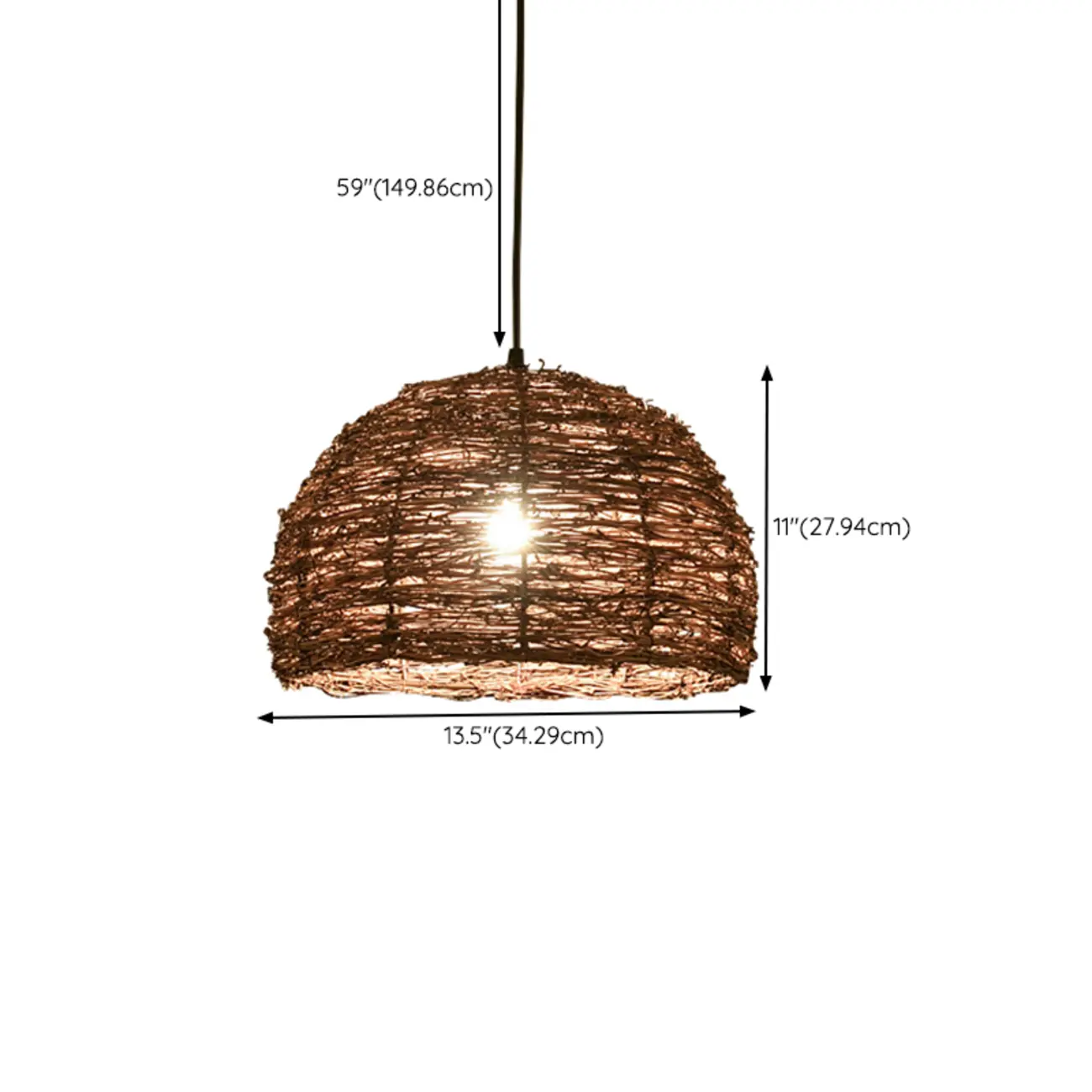 Natural Wood Woven Bowl Pendant Lamp for Indoor Spaces #size | homeyfad