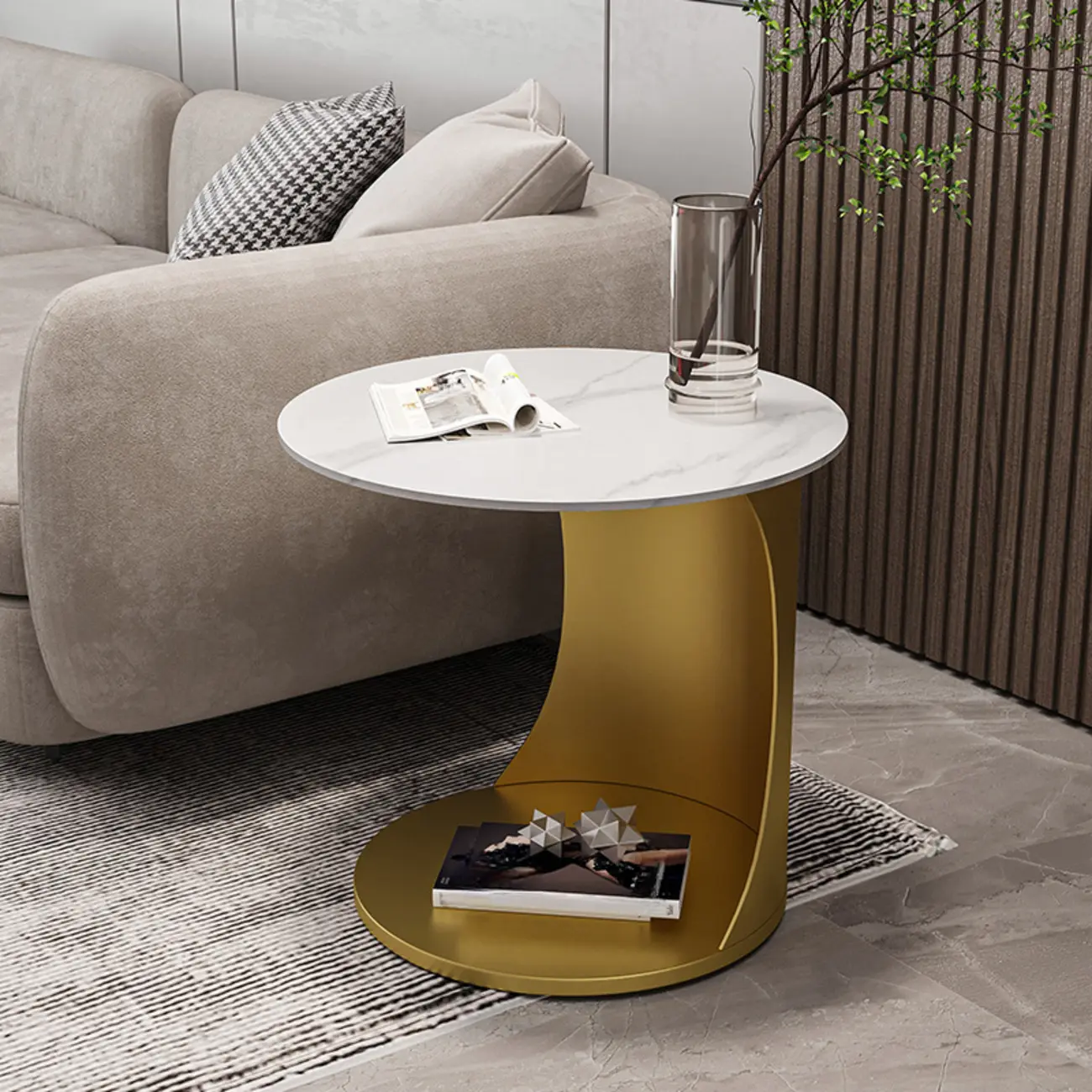 C Shaped Side Table Gold Round Table Image - 9 | homeyfad