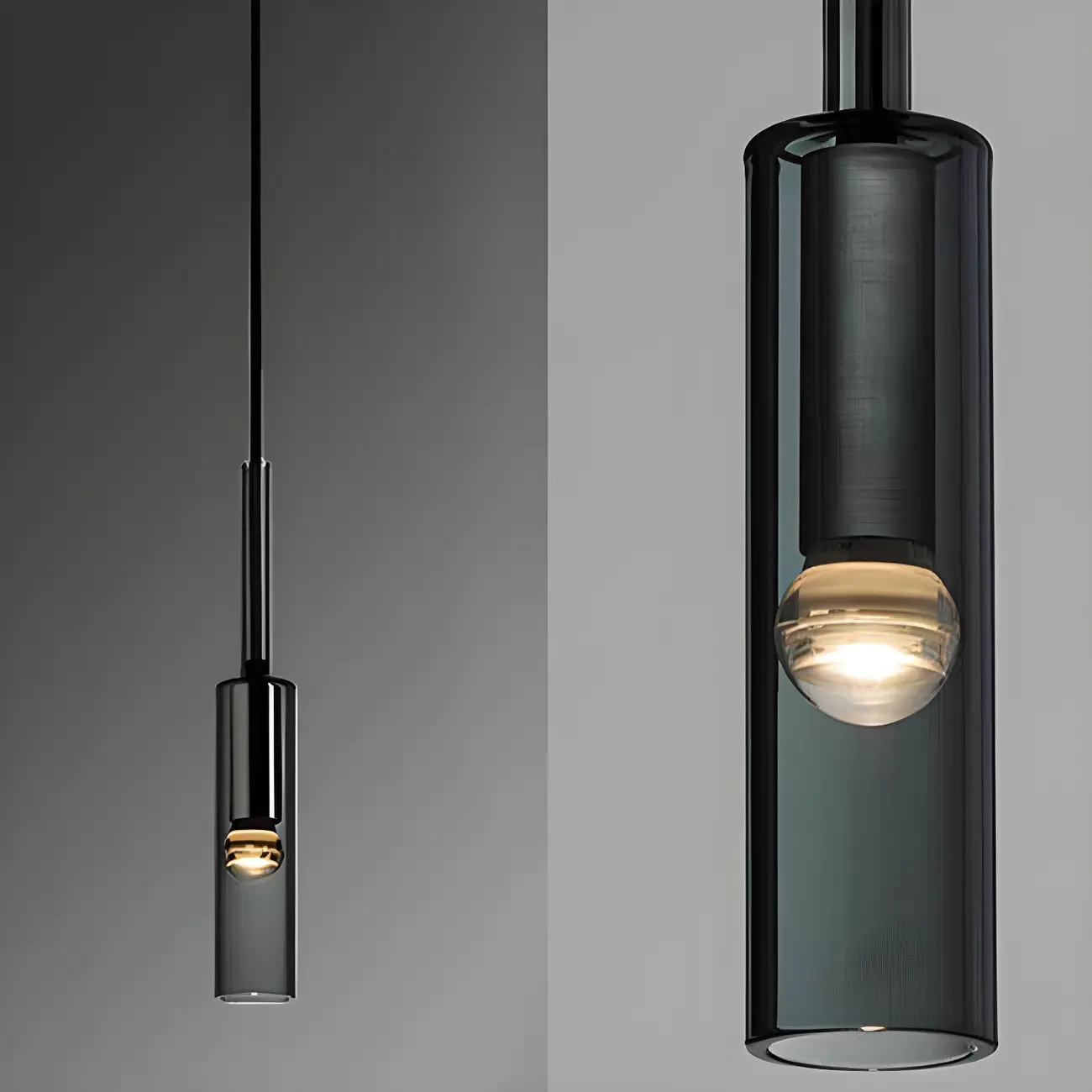 Modern Black Glass LED Cylinder Pendant Light for Dining Room Image - 16 | homeyfad