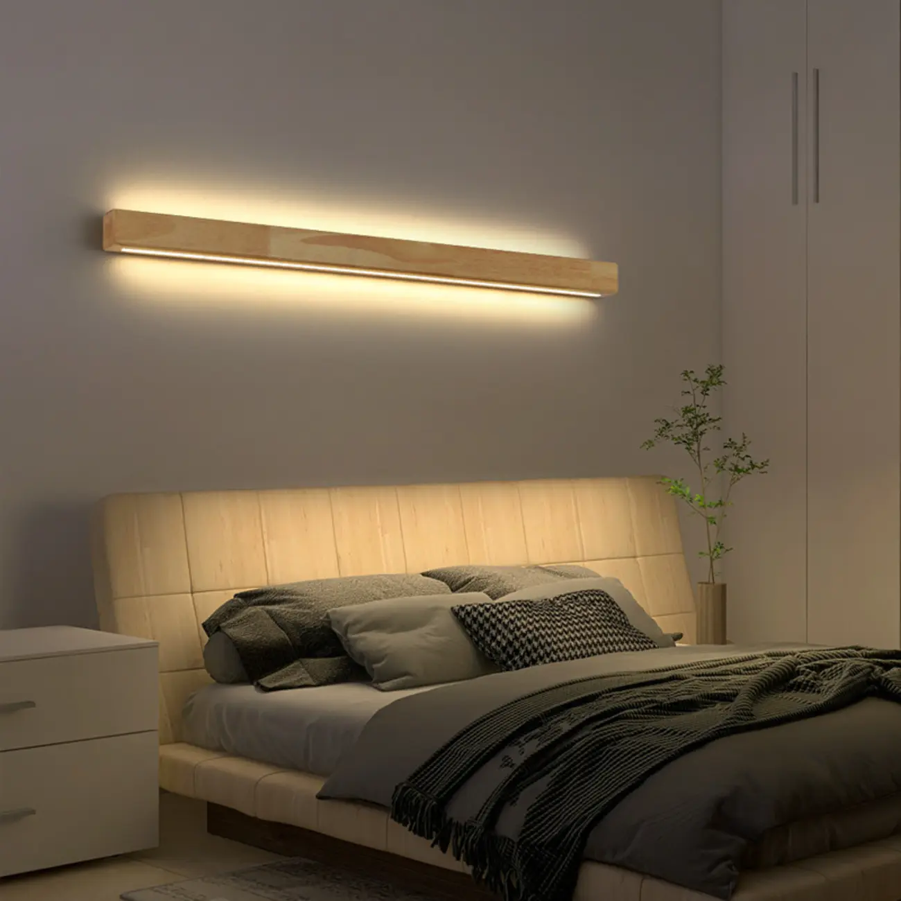 Modern Linear Wood LED Vanity Lights with Dual Shade Image - 2 | homeyfad