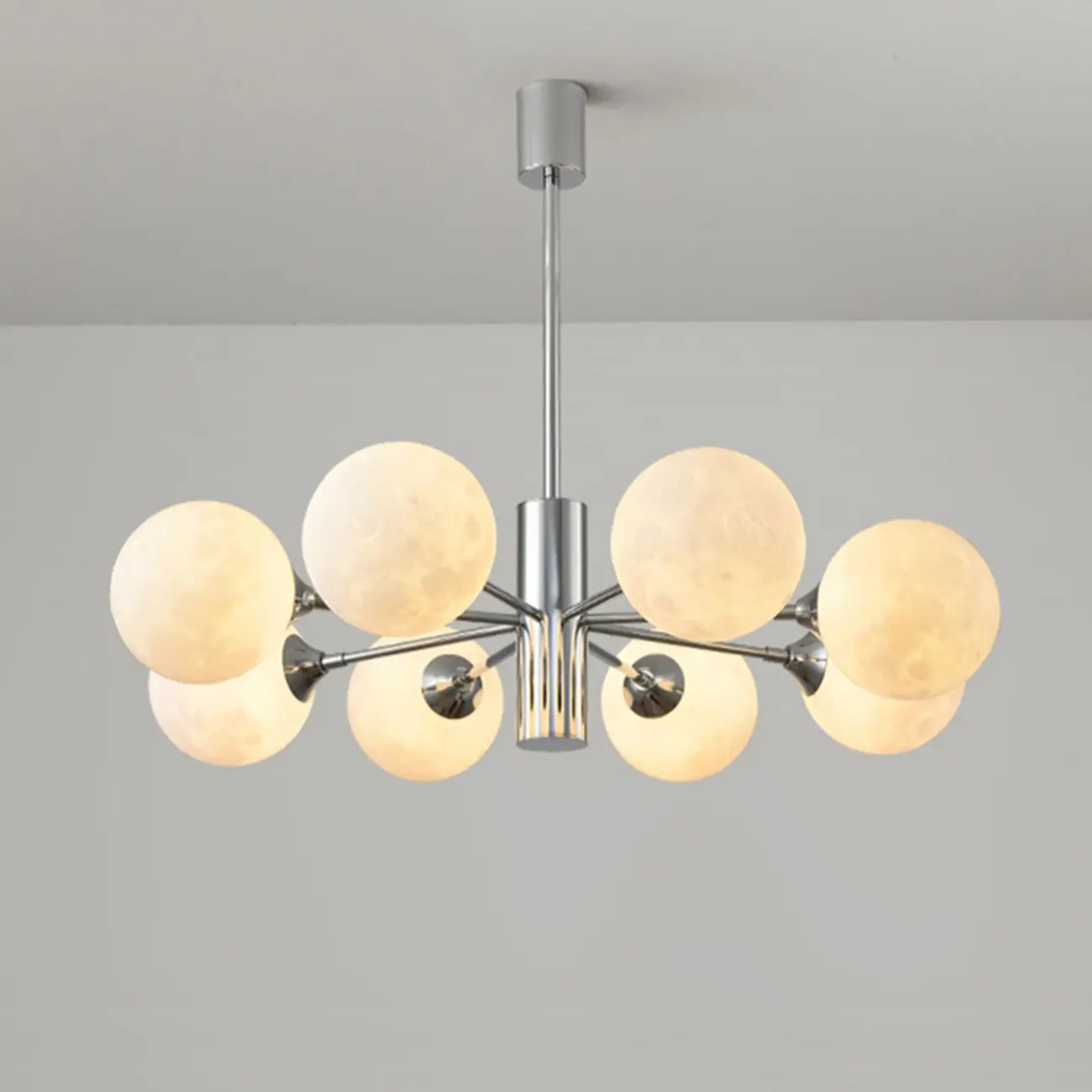 Modern Chrome Sputnik Chandelier with Globe Lampshade Image - 8 | homeyfad