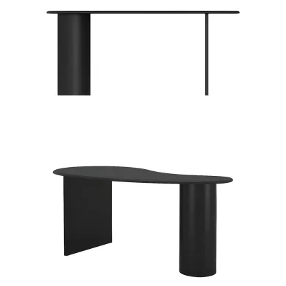 Modern Free Form Wooden Writing Desk with Pedestal Image - 9