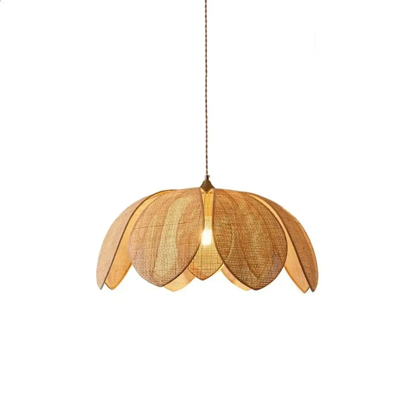 Designer handmade floral led pendant lamp with rattan petals for decor Image - 7