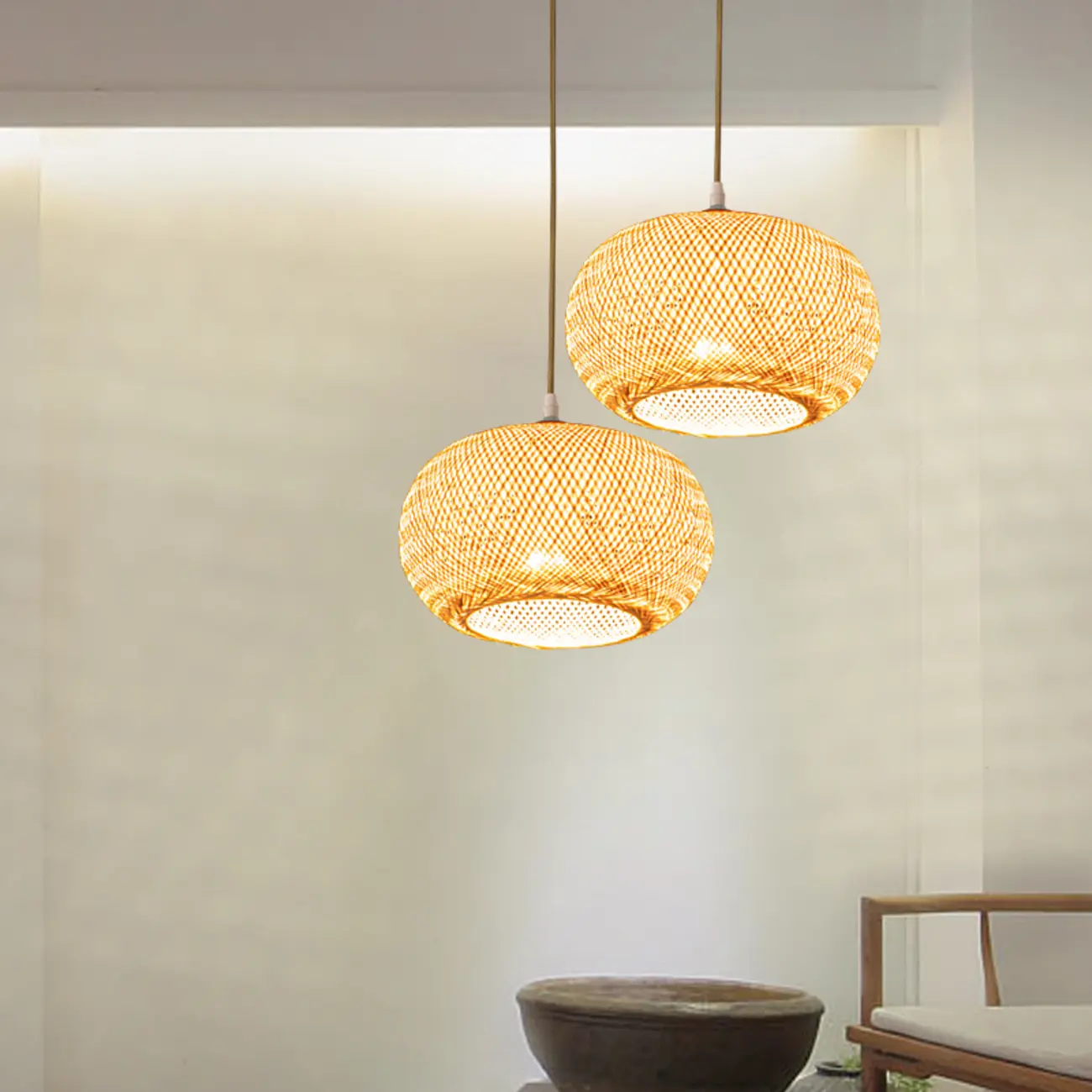 Japan Style Bamboo Lantern Pendant Lamp for Living Room Image - 6 | homeyfad