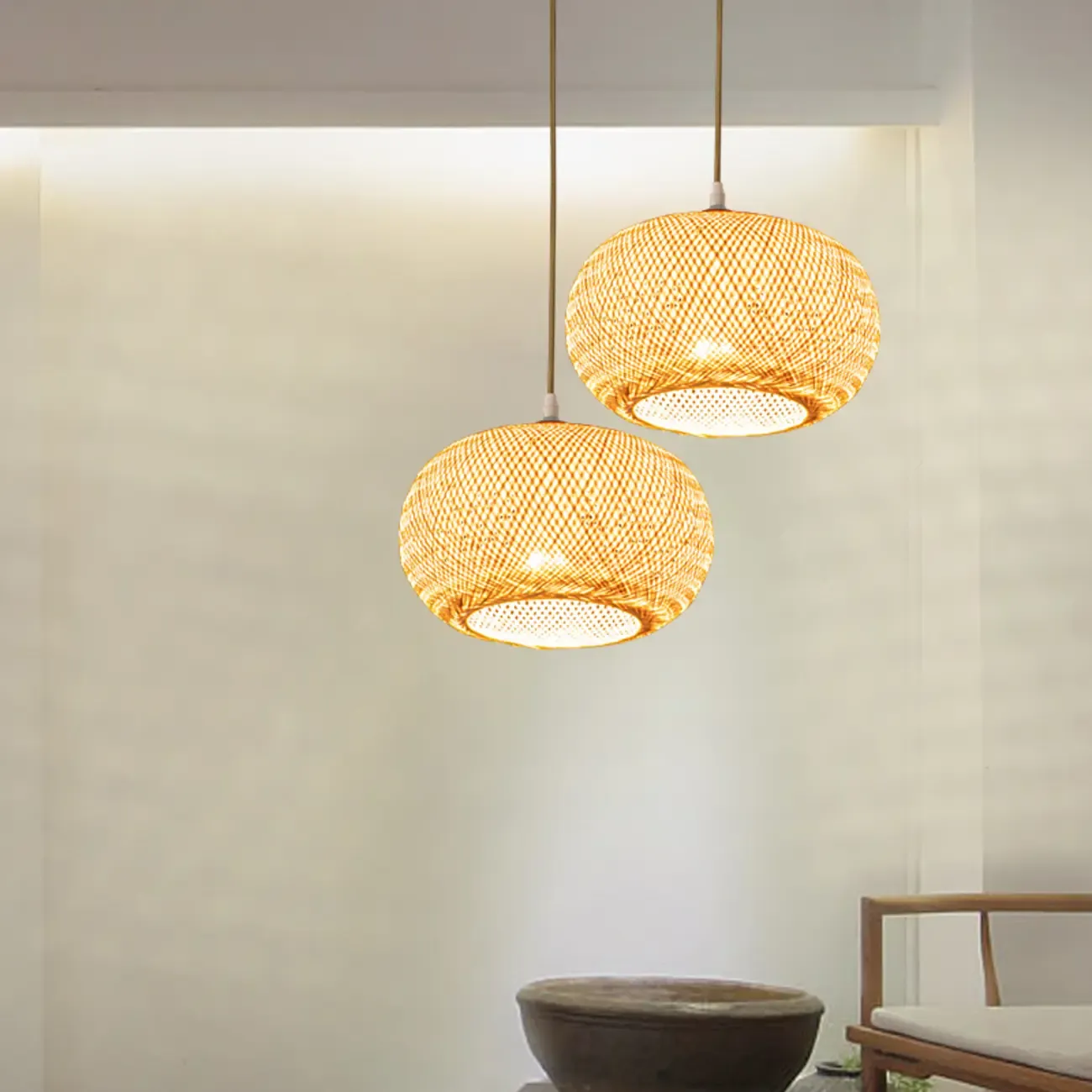 Japan Style Bamboo Lantern Pendant Lamp for Living Room Image - 6