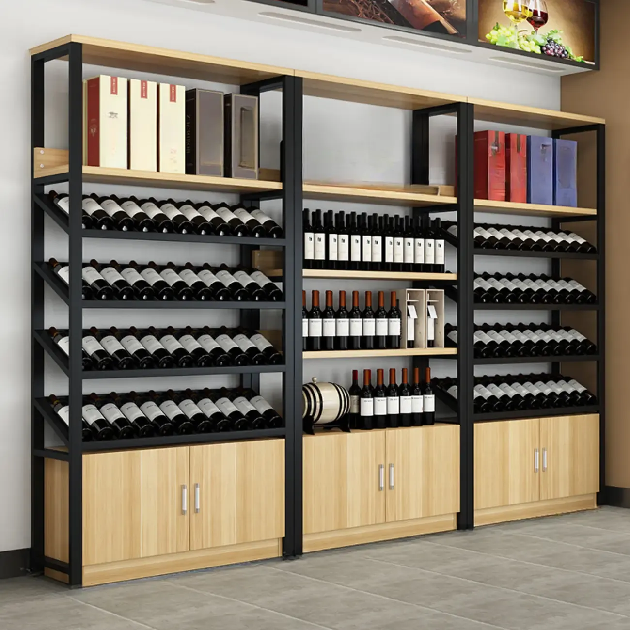 Wood Freestanding Wine Rack with Shelf and Drawer Image - 4