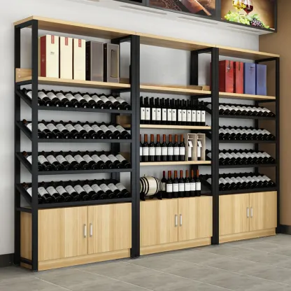 Wood Freestanding Wine Rack with Shelf and Drawer Image - 4
