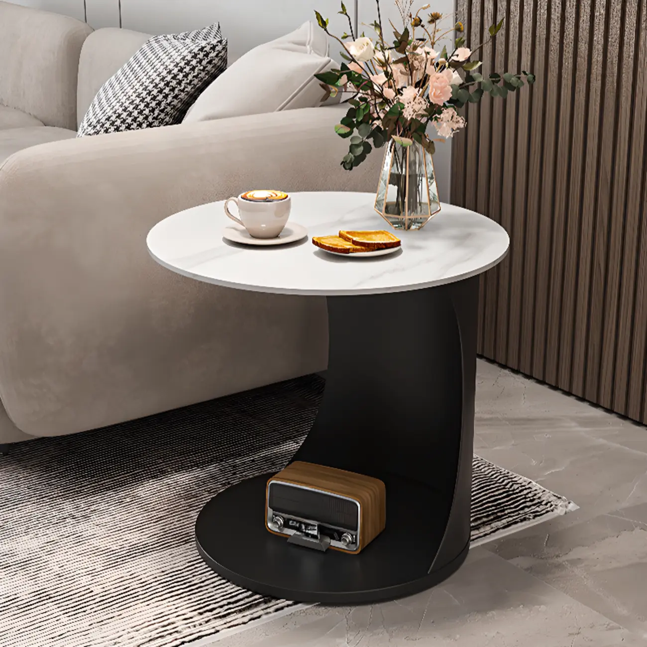 C Shaped Side Table Gold Round Table Image - 10 | homeyfad