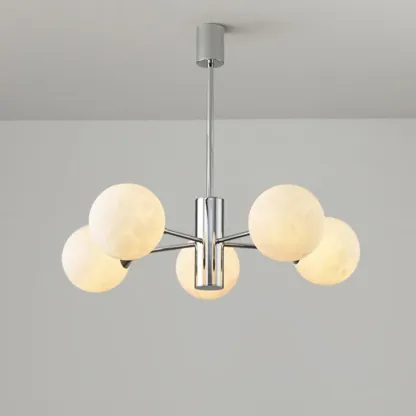 Modern Chrome Sputnik Chandelier with Globe Lampshade Image - 9
