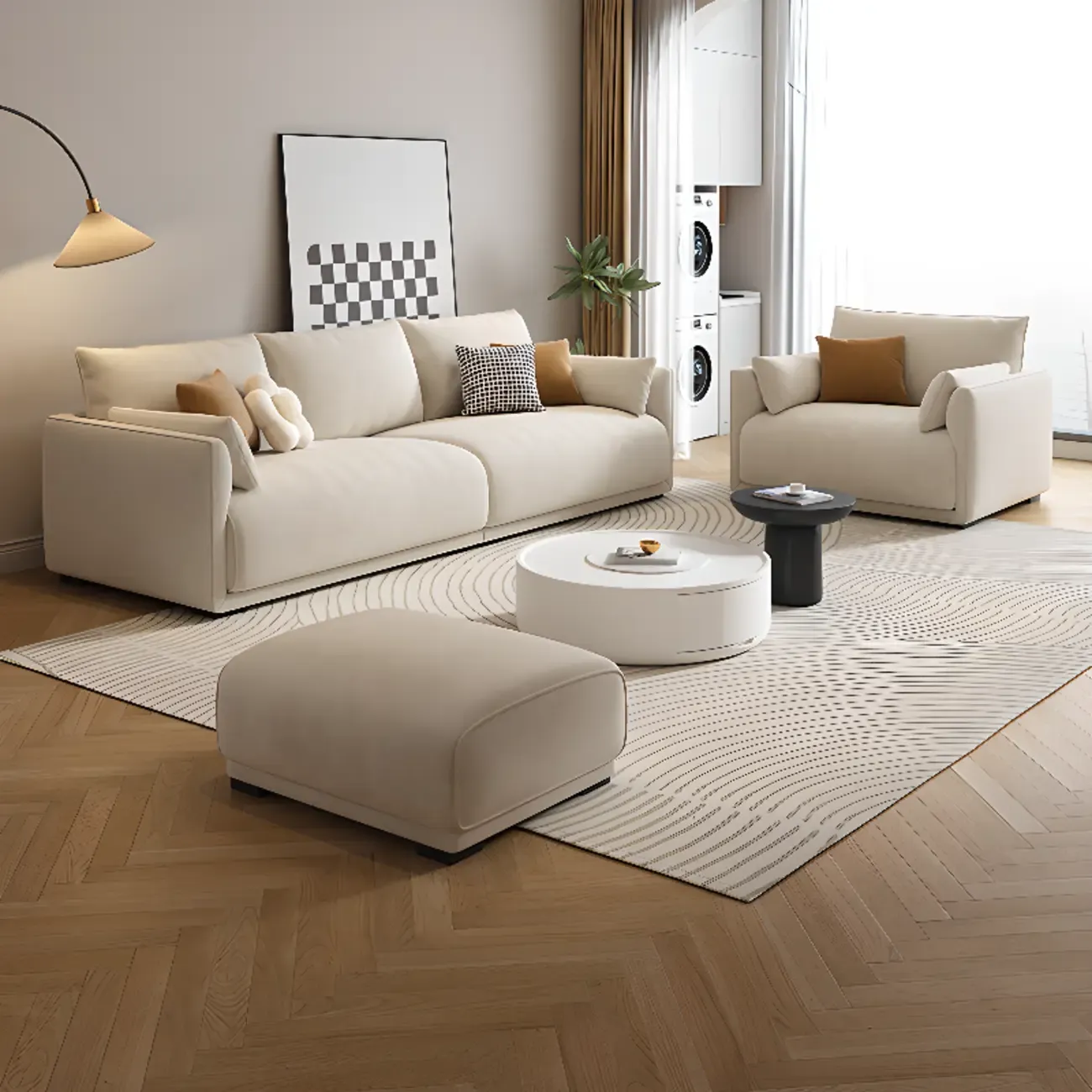 90.5"Modern Off-White Upholstered Loveseat 3 Seater Sofa for Living Room Image - 4