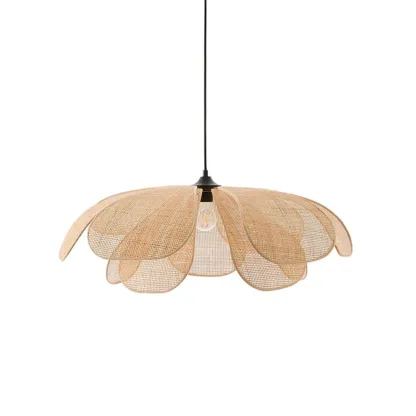 Designer handmade floral led pendant lamp with rattan petals for decor Image - 8