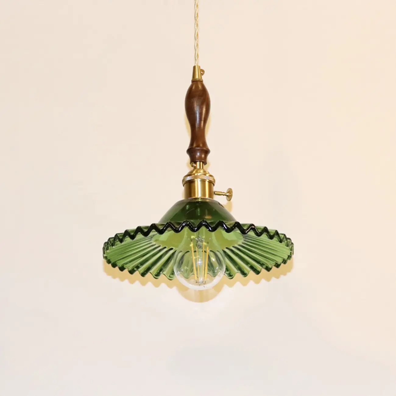 vintage green glass pleated led pendant light for bedroom Image - 10 | homeyfad