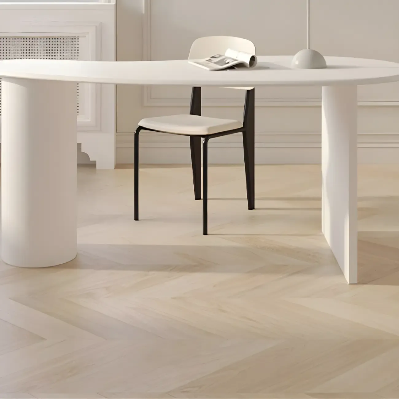 Modern Free Form Wooden Writing Desk with Pedestal Image - 10