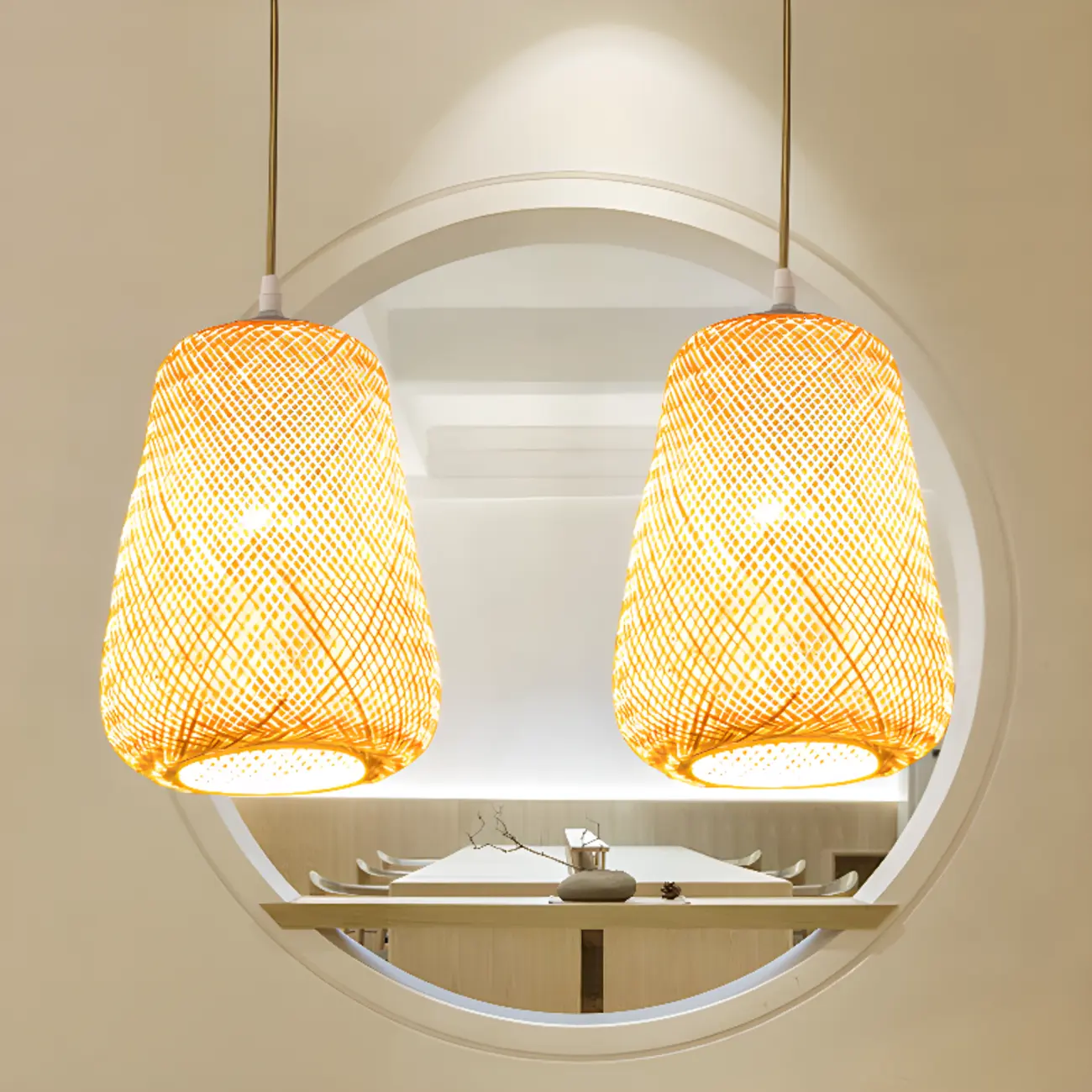 Japan Style Bamboo Lantern Pendant Lamp for Living Room Image - 7 | homeyfad