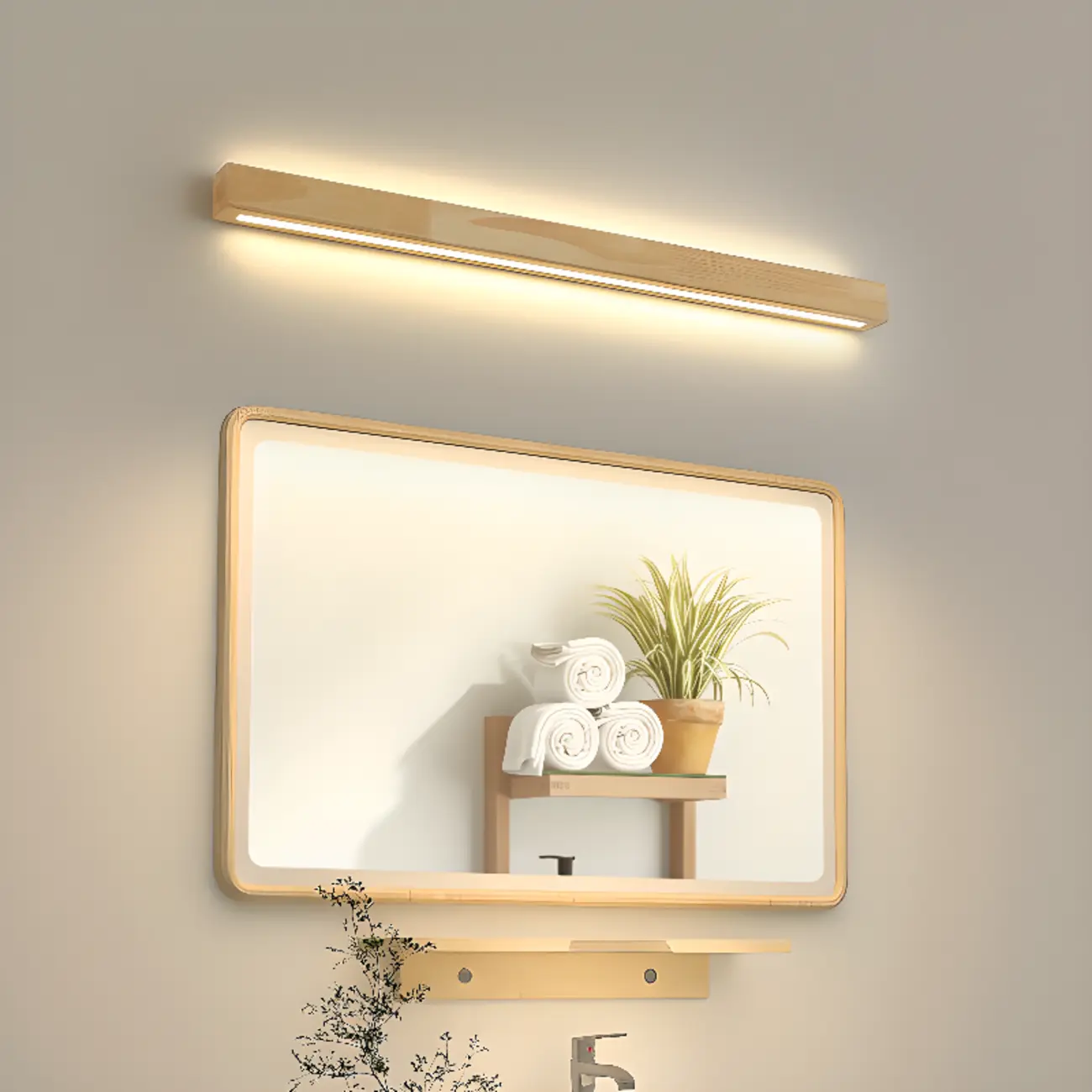 Modern Linear Wood LED Vanity Lights with Dual Shade Image - 4 | homeyfad