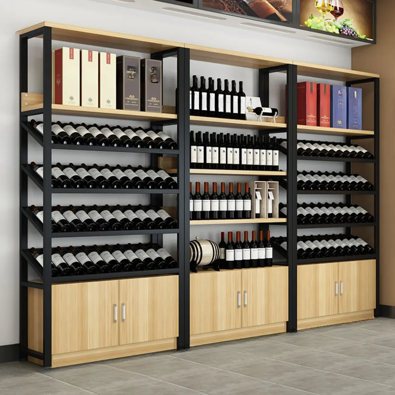 Wood Freestanding Wine Rack with Shelf and Drawer Image - 5