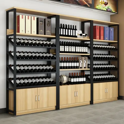 Wood Freestanding Wine Rack with Shelf and Drawer Image - 5