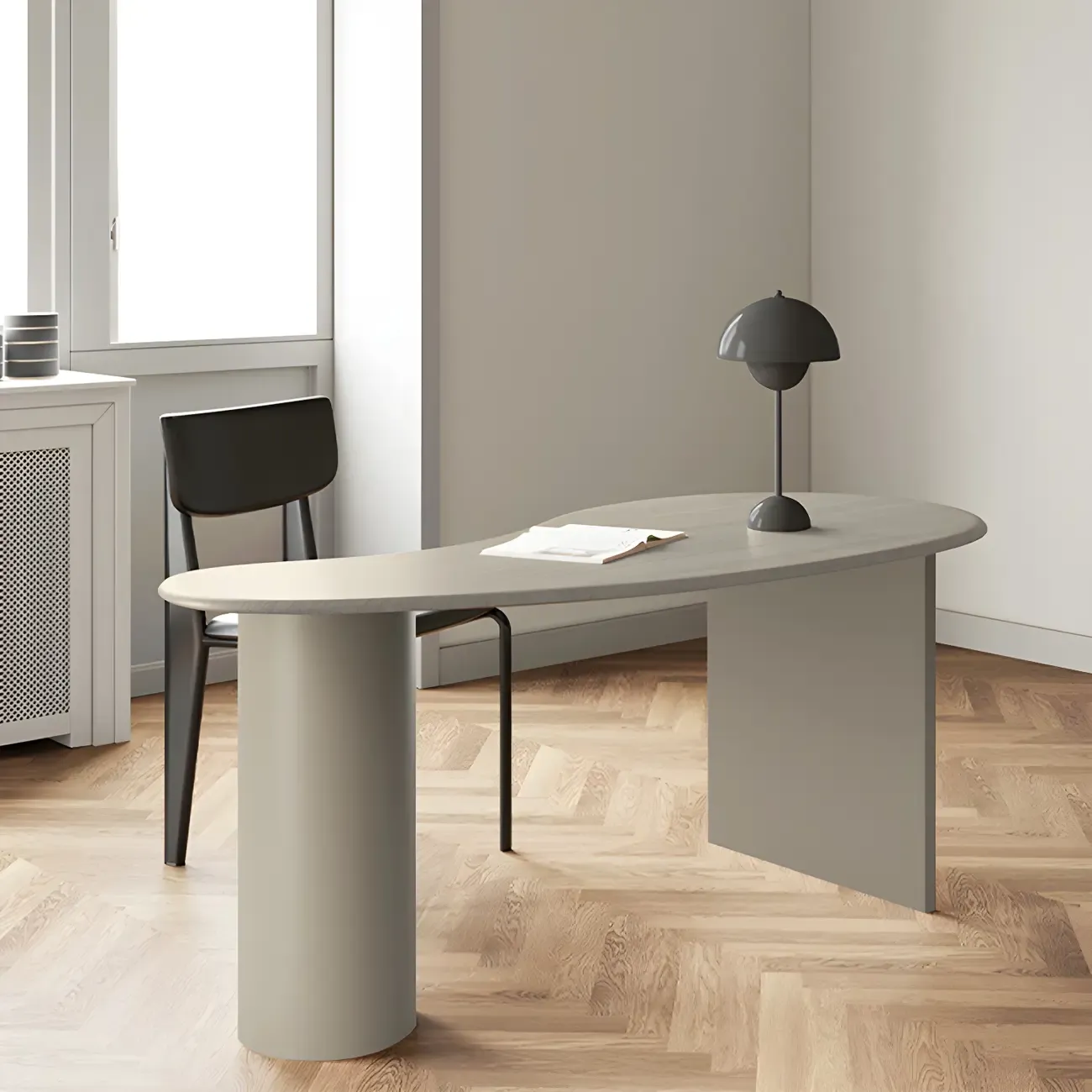 Modern Free Form Wooden Writing Desk with Pedestal Image - 11