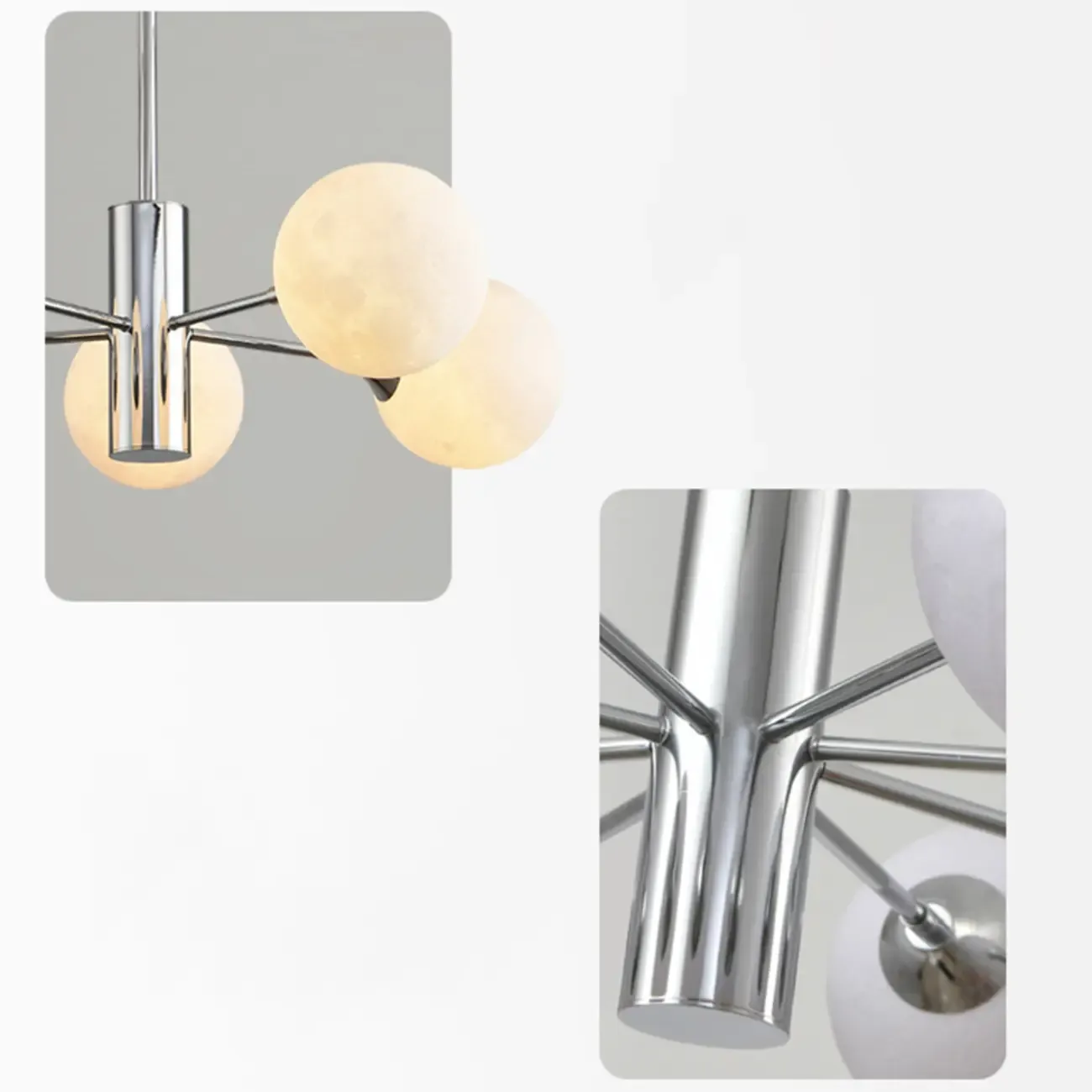 Modern Chrome Sputnik Chandelier with Globe Lampshade Image - 12