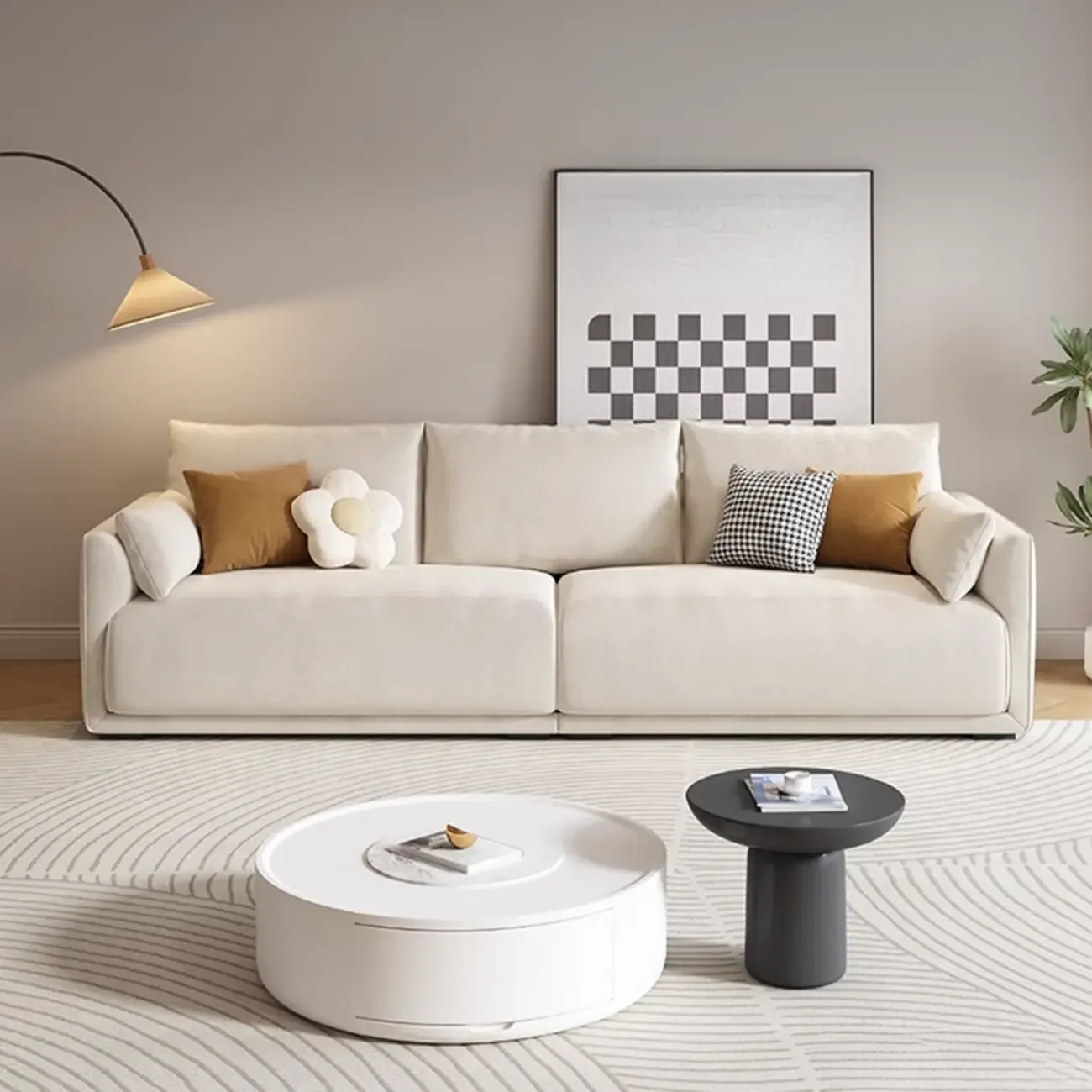 90.5"Modern Off-White Upholstered Loveseat 3 Seater Sofa for Living Room Image - 6