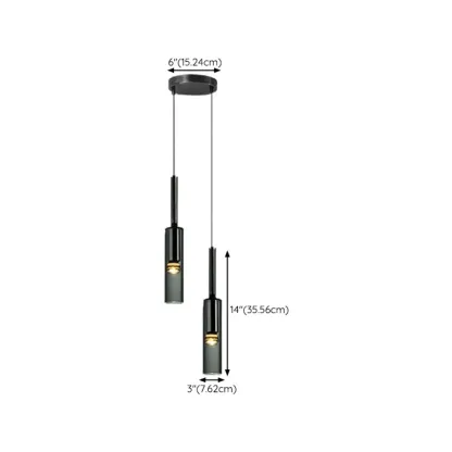 Modern Black Glass LED Cylinder Pendant Light for Dining Room Image - 20