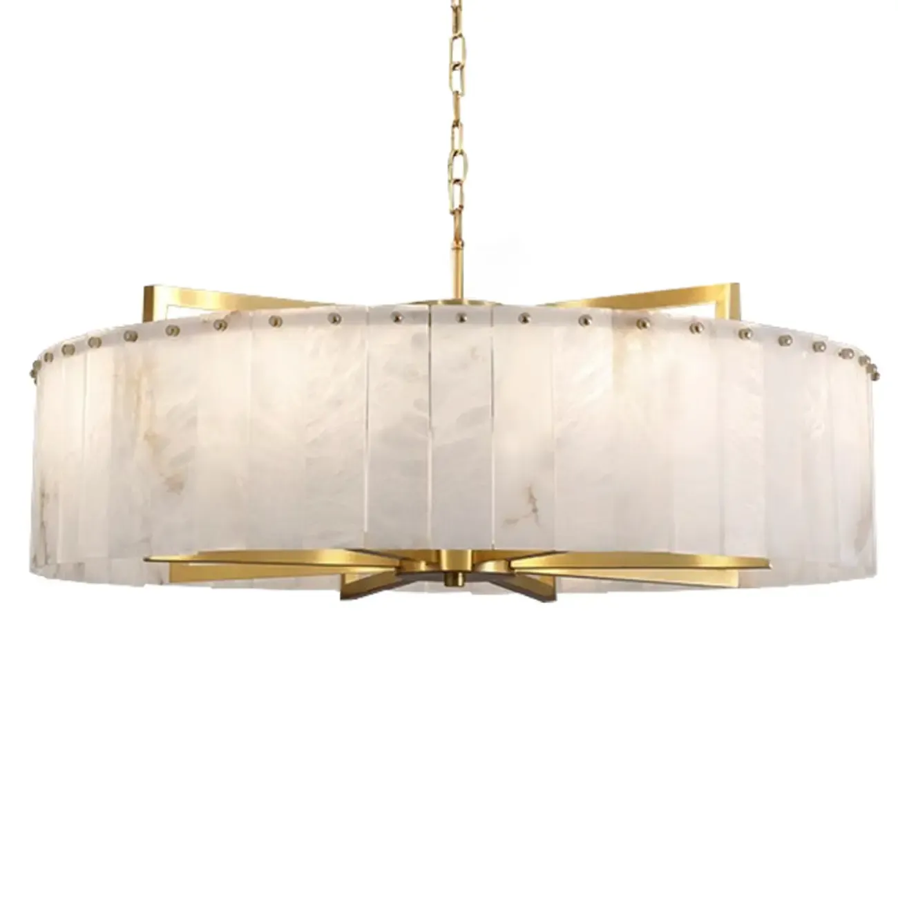 Adjustable Round Marble Chandelier with Sheet Lampshade Image - 5