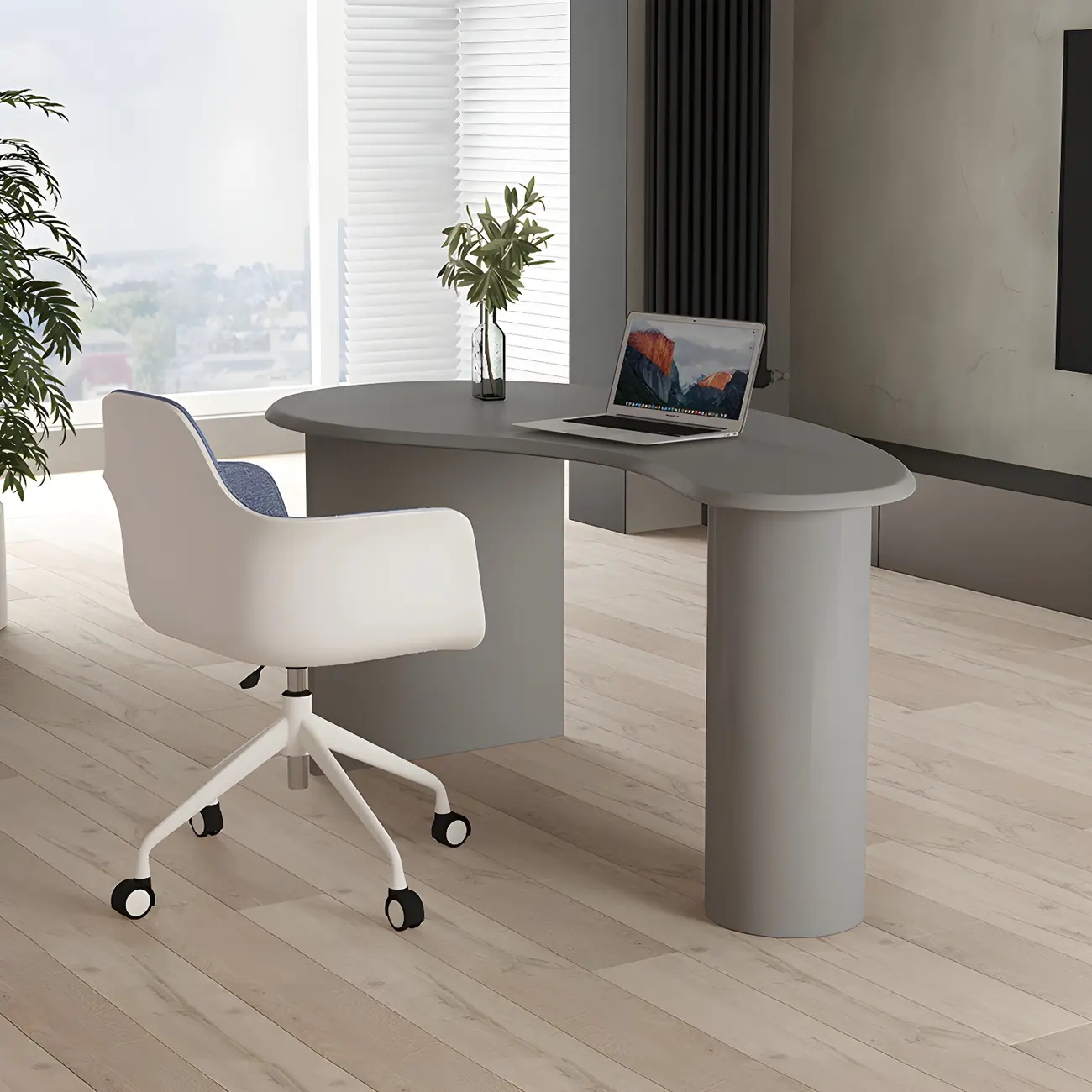 Modern Free Form Wooden Writing Desk with Pedestal Image - 12 | homeyfad